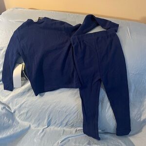 Blue Long Sleeve Thermal Top and Pants Set